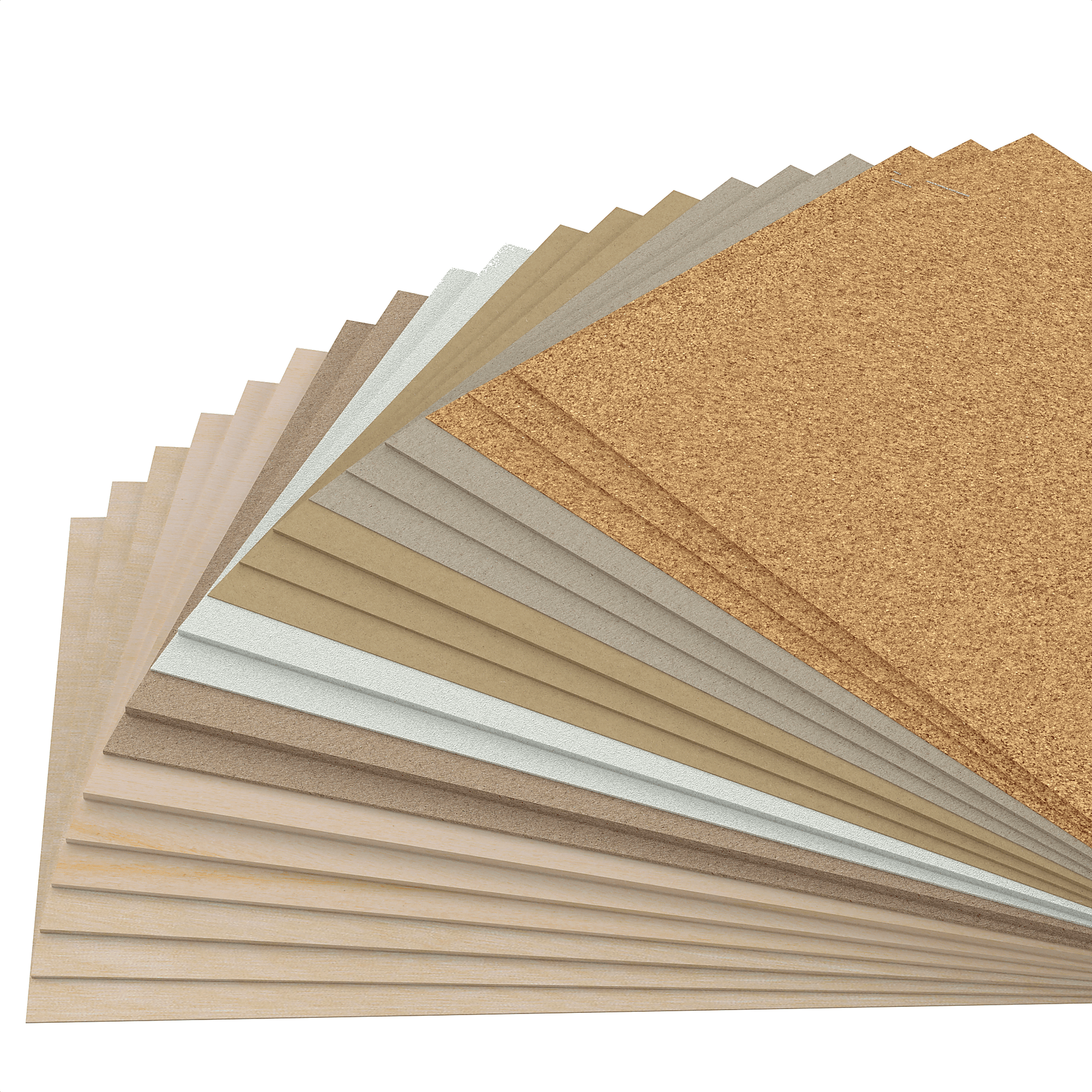 Waaier van hout, karton en plaatmateriaal uit de bestsellersbundel voor diodelasers