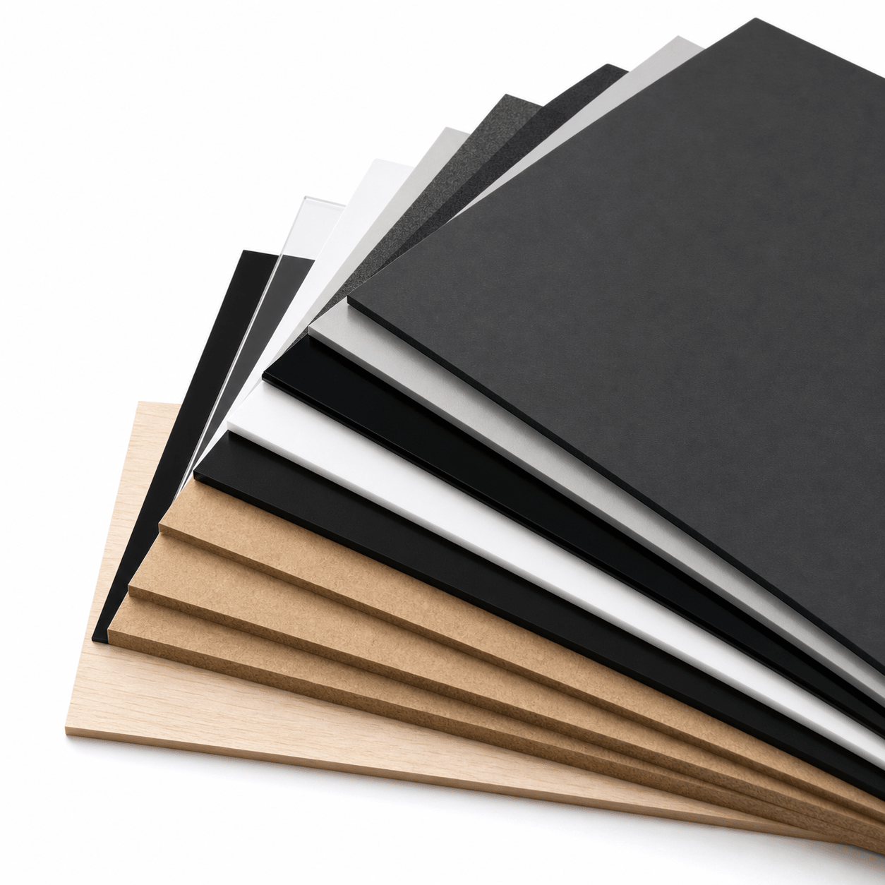 Waaier van hout, MDF en acrylaat uit de bestsellersbundel voor CO2-lasers