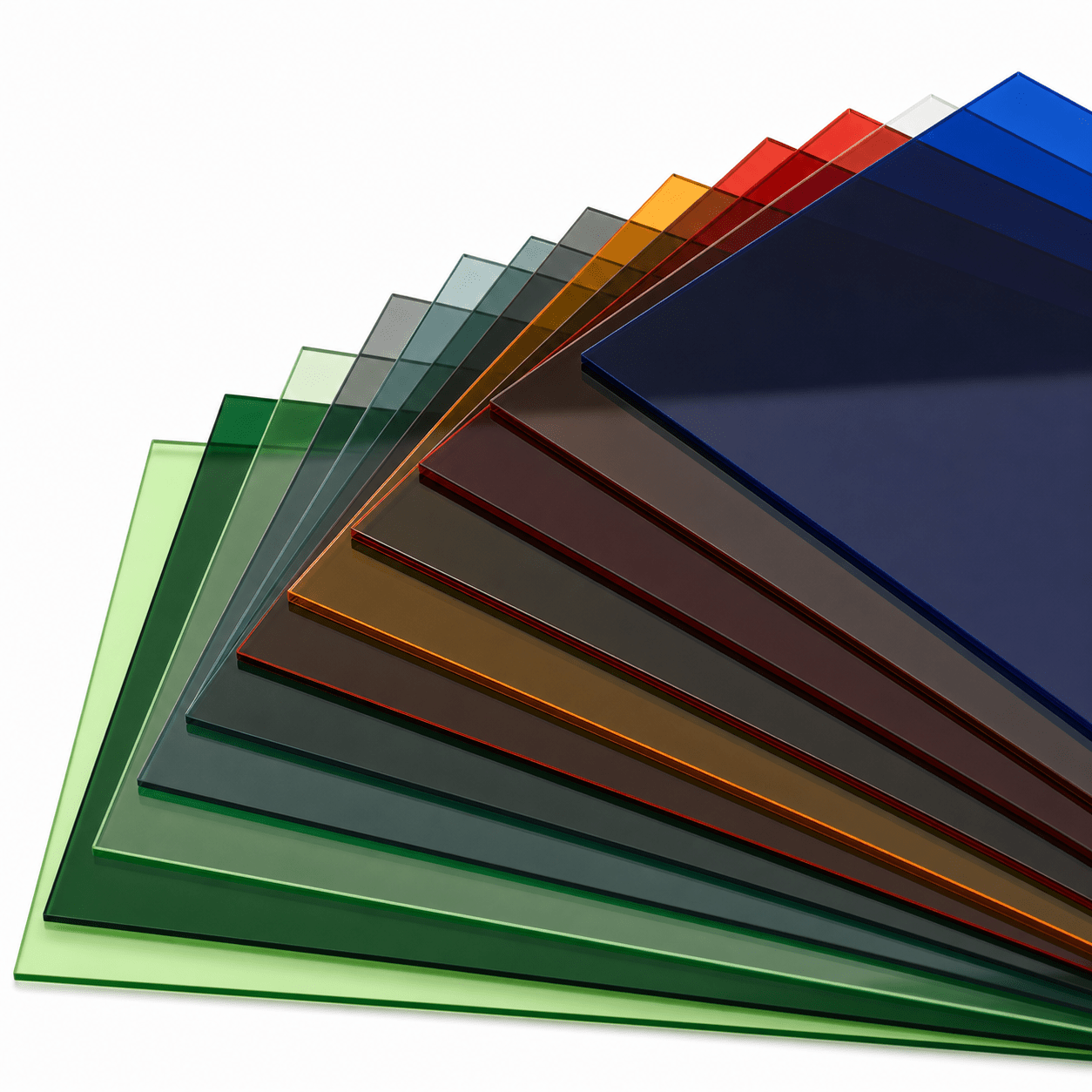 Waaier van getint transparant acrylaat in verschillende kleuren