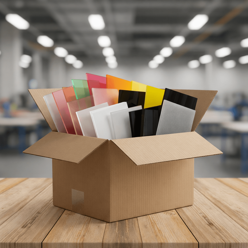 Makerbox acrylaat met gekleurde acrylaatplaten in een doos