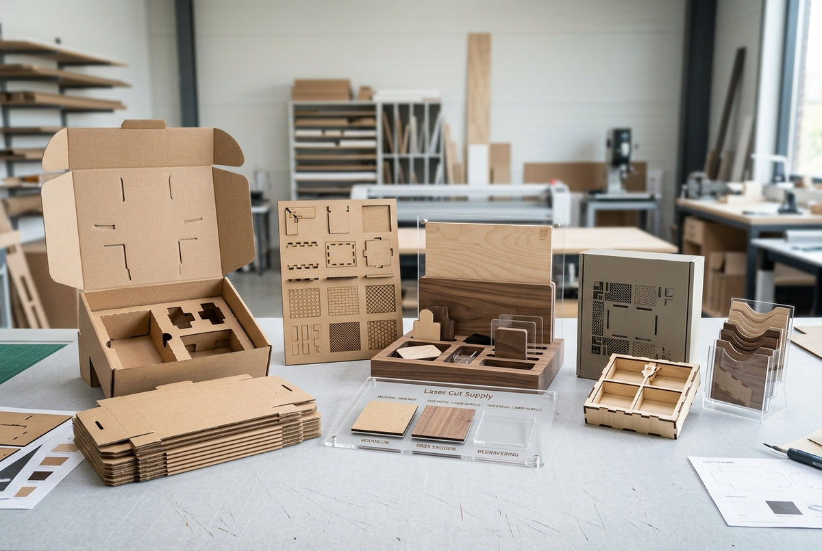 Presentation models and packaging made of cardboard on a table